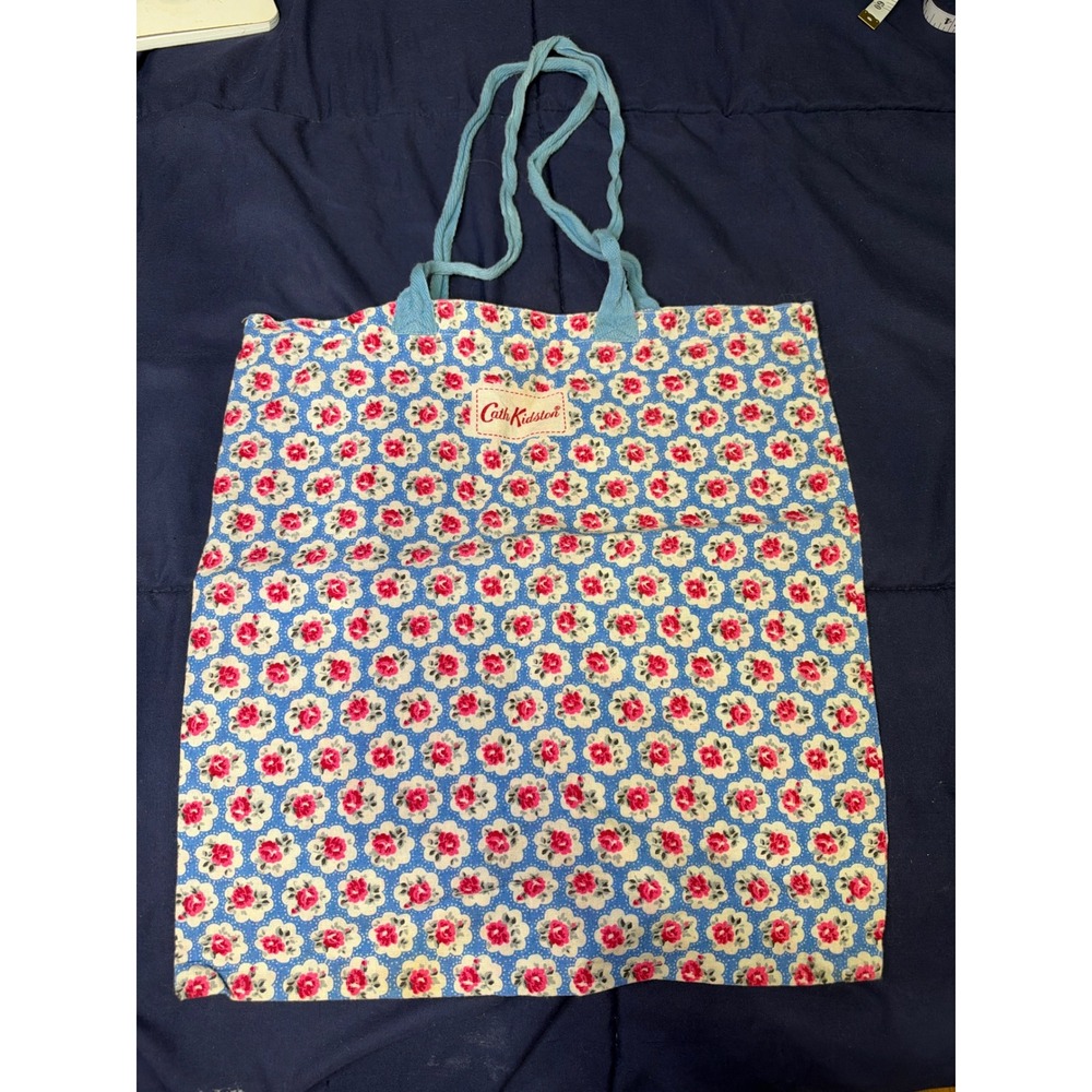 Cath Kidston Tote Bag Womens Large Blue Floral Cotton Reusable Shopper 13x13
